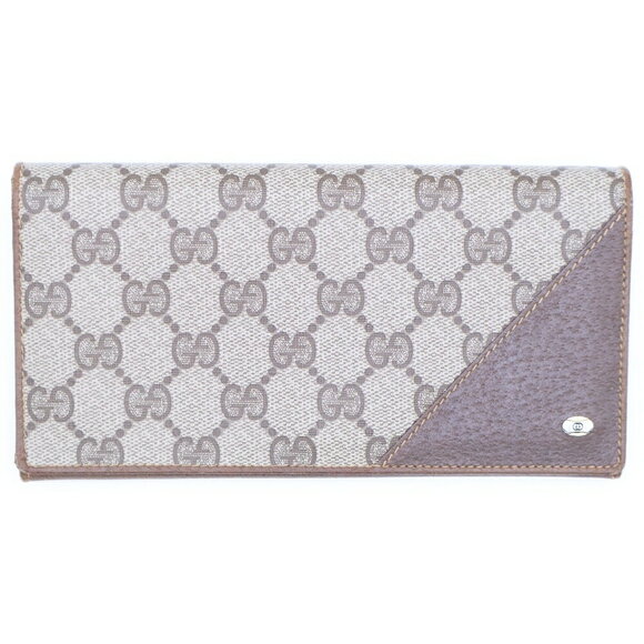 Gucci GG Supreme Logo Plate Leather Long Wallet Bifold Beige Brown - Picture 1 of 6